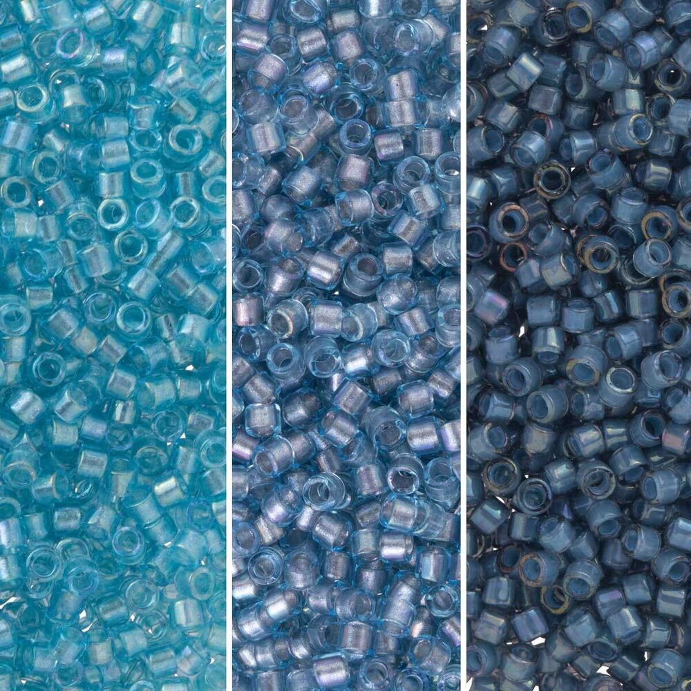 1007 Delica Seed Beads Bundle: Size 11/0, Denim Blue Inside Color Lined